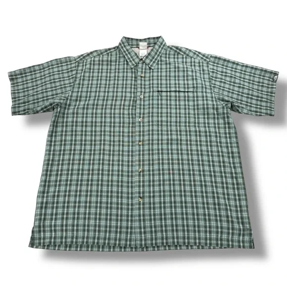 The North Face Shirt Mens Size XXL Green Plaid Short Sleeve Button Down - Picture 2 of 8